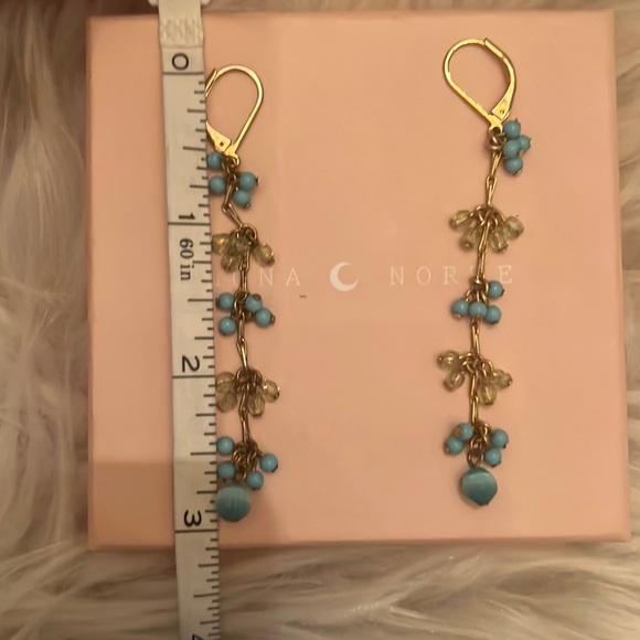 14k Gold filled Turquoise & Citron beaded dangle earrings - Picture 6 of 9